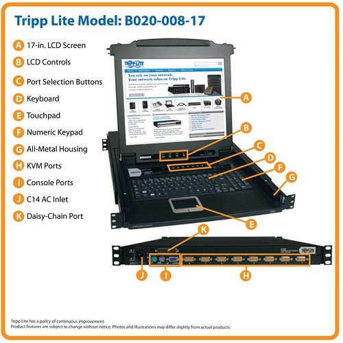TRIPPLITE B020-008-17 8-Port NetDirector 1U Rackmount Console KVM Switch w/17" LCD - Image 2