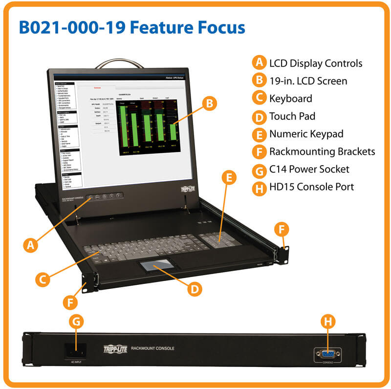 TRIPPLITE B021-000-19 1U Rack-Mount Console with 19-in. LCD - Image 6