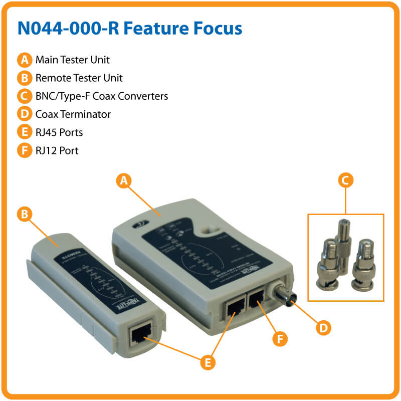 TRIPPLITE N044-000-R  Network Cable Continuity Tester for Cat5/Cat6, Phone and Coax Cable Assemblies - Image 2
