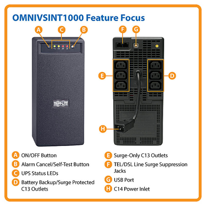 TRIPPLITE OMNIVSINT1000 OmniVS 230V 1000VA 500W Line-Interactive UPS, Tower, USB port, C13 Outlets - Image 3