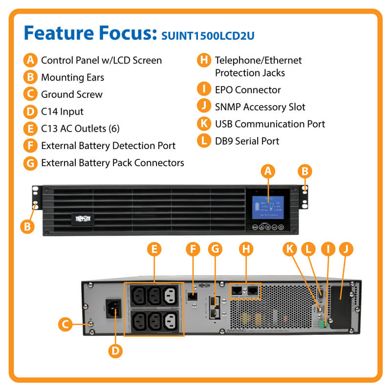 TRIPPLITE SUINT1500LCD2U 208/230V 1500VA 1.35kW Double-Conversion UPS - Image 5