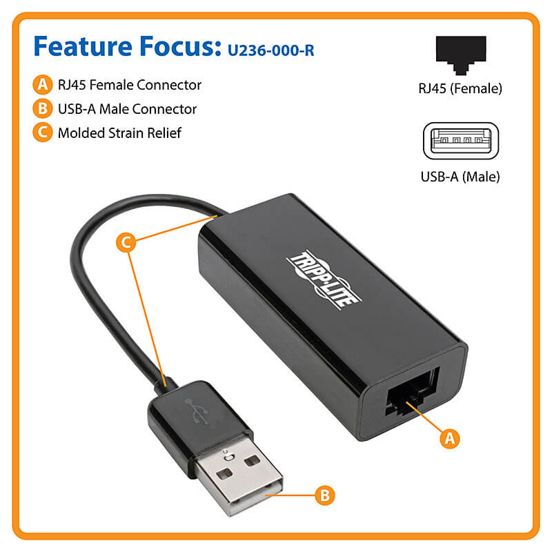 TRIPPLITE U236-000-R USB 2.0 Ethernet NIC Adapter, 10/100 Mbps - Image 5