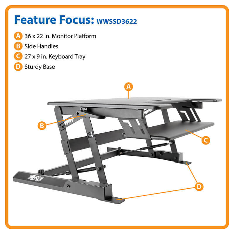 TRIPPLITE WWSSD3622 WorkWise Height-Adjustable Sit-Stand Desktop Workstation, 36 x 22 in. Monitor Platform - Image 8