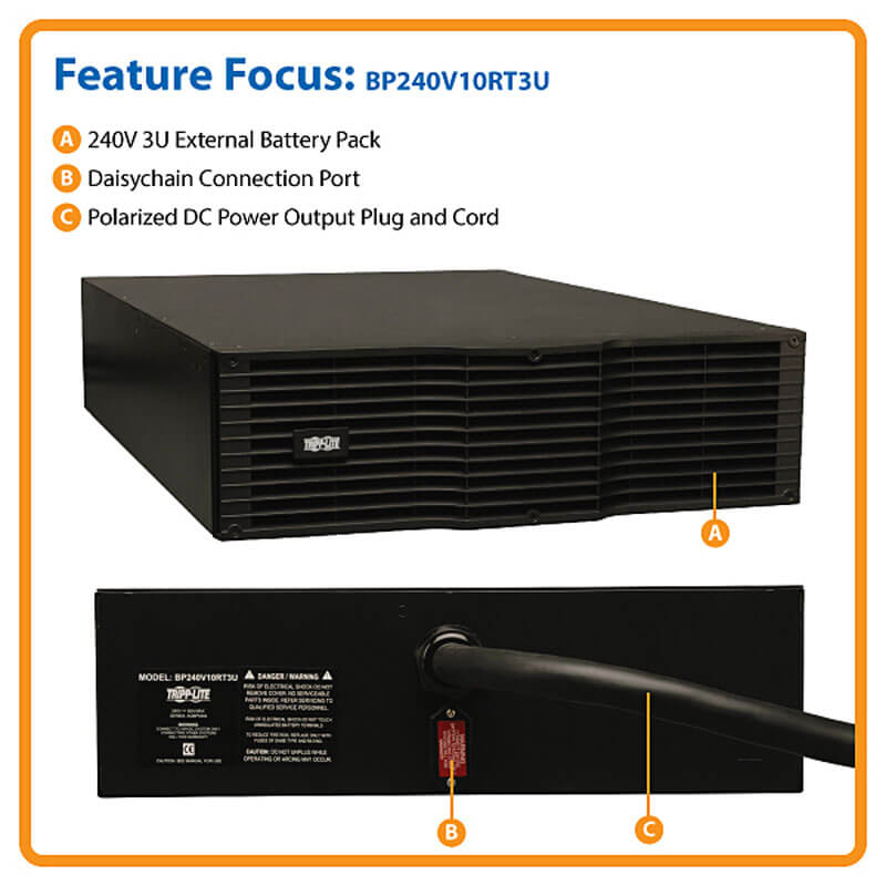 TRIPPLITE BP240V10RT3U External 240V 3U Rack/Tower Battery Pack Enclosure + DC Cabling - Image 3