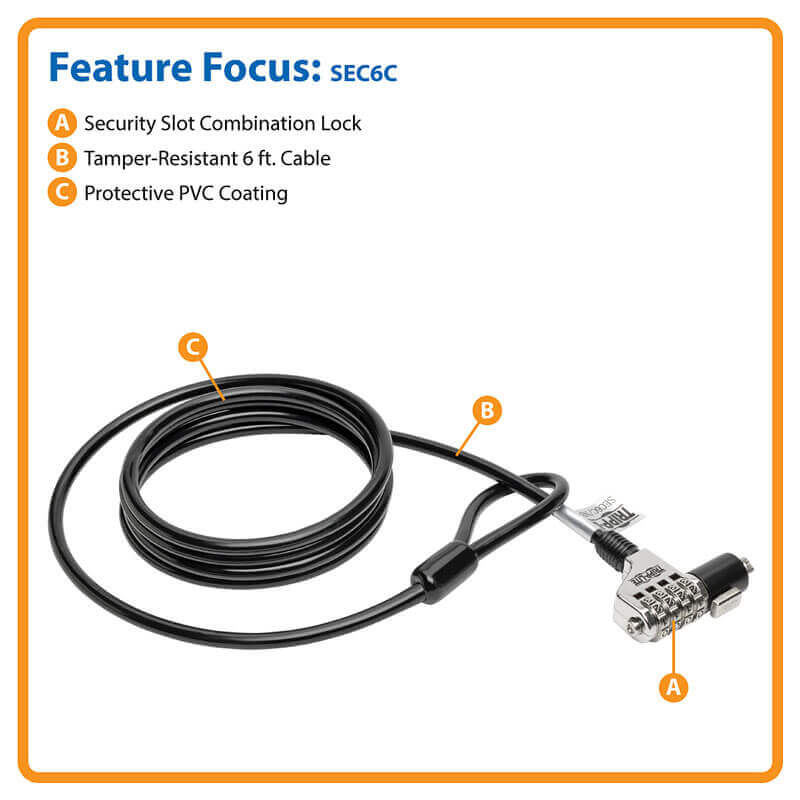 TRIPPLITE SEC6C Combination Laptop Security Lock, 6 ft. Cable - Image 5