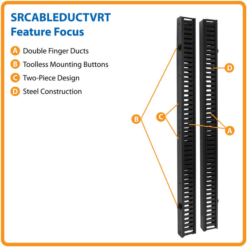 TRIPPLITE SRCABLEDUCTVRT SmartRack 6-ft. (1.8 m) Vertical Cable Manager - Double finger duct with cover & toolless mounting - Image 3