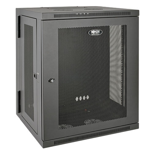 TRIPPLITE SmartRack 15U Low-Profile Switch-Depth Wall-Mount Rack Enclosure Cabinet, Hinged Back