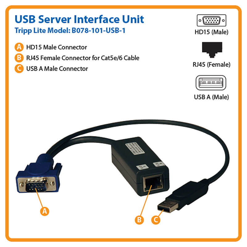 TRIPPLITE B078-101-USB-1 NetCommander USB Server Interface Unit (SIU) - Single - Image 2
