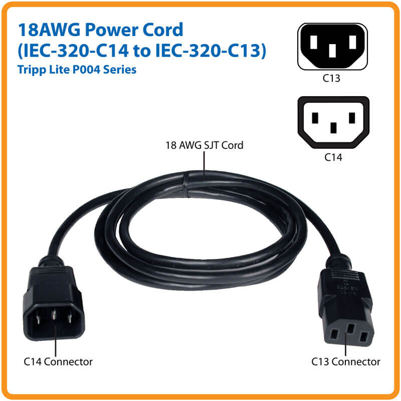 TRIPPLITE P004-010 PDU Power Cord, C13 to C14 - 10A, 250V, 18 AWG, 10 ft., Black - Image 5