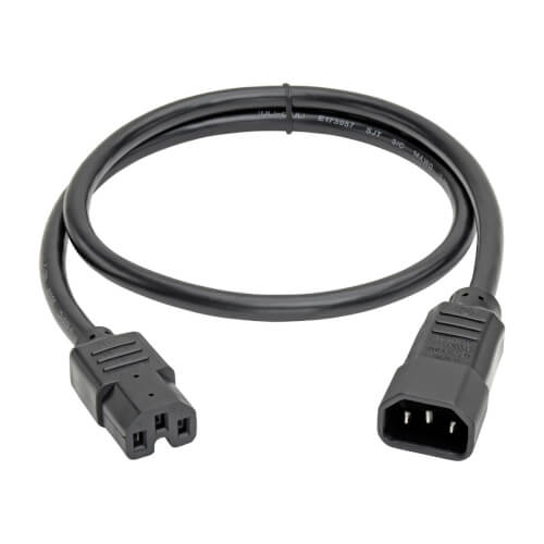 TRIPPLITE P018-003 Power Cord C14 to C15 - Heavy Duty, 15A, 250V, 14 AWG, 3 ft., Black - Image 2