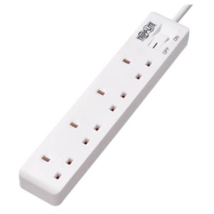 TRIPPLITE PS4B18 4-Outlet Power Strip - British BS1363A Outlets, 220-250V AC, 13A, 1.8 m Cord, BS1363A Plug, White