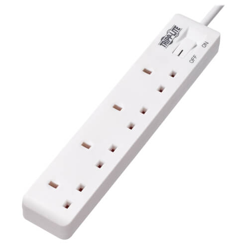 TRIPPLITE PS4B18 4-Outlet Power Strip - British BS1363A Outlets, 220-250V AC, 13A, 1.8 m Cord, BS1363A Plug, White