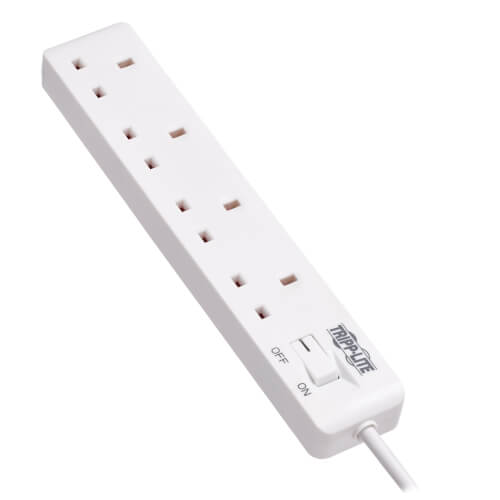TRIPPLITE PS4B18 4-Outlet Power Strip - British BS1363A Outlets, 220-250V AC, 13A, 1.8 m Cord, BS1363A Plug, White - Image 3