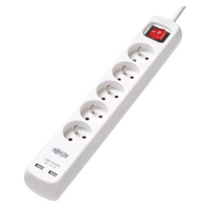 TRIPPLITE PS5F3USB 5-Outlet Power Strip with USB Charging - French Type E Outlets, 220-250V, 16A, 3m Cord, Type E Plug, White