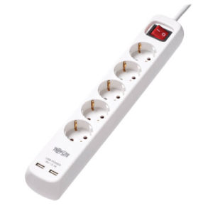 TRIPPLITE PS5G3USB 5-Outlet Power Strip with USB-A Charging - Schuko Outlets, 220-250V, 16A, 3 m Cord, Schuko Plug, White