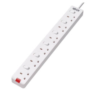 TRIPPLITE PS6B35W 6-Outlet Power Strip - British BS1363A Outlets, Individually Switched, 220-250V, 13A, 3m Cord, White