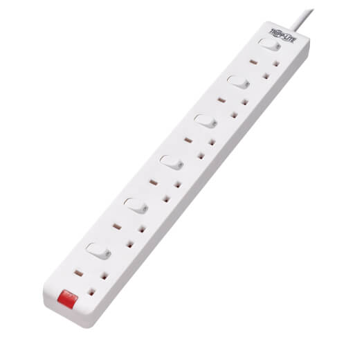 TRIPPLITE PS6B35W 6-Outlet Power Strip - British BS1363A Outlets, Individually Switched, 220-250V, 13A, 3m Cord, White