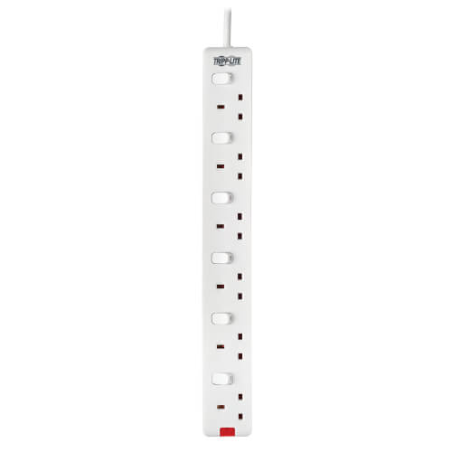 TRIPPLITE PS6B35W 6-Outlet Power Strip - British BS1363A Outlets, Individually Switched, 220-250V, 13A, 3m Cord, White - Image 2