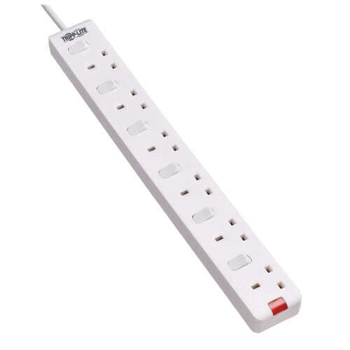 TRIPPLITE PS6B35W 6-Outlet Power Strip - British BS1363A Outlets, Individually Switched, 220-250V, 13A, 3m Cord, White - Image 4