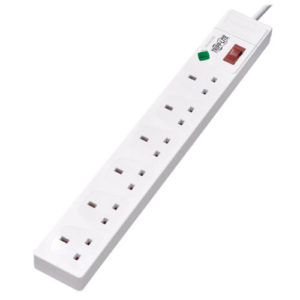 TRIPPLITE TLP6B18 6-Outlet Surge Protector - British BS1363A Outlets, 220-250V AC, 13A, 1.8 m Cord, BS1363A Plug, White