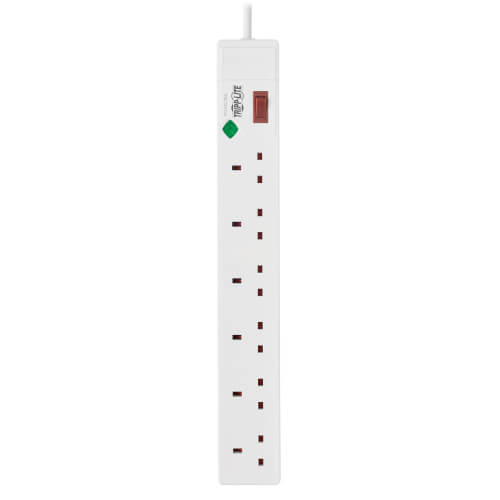 TRIPPLITE TLP6B18 6-Outlet Surge Protector - British BS1363A Outlets, 220-250V AC, 13A, 1.8 m Cord, BS1363A Plug, White - Image 2