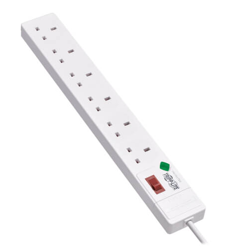 TRIPPLITE TLP6B18 6-Outlet Surge Protector - British BS1363A Outlets, 220-250V AC, 13A, 1.8 m Cord, BS1363A Plug, White - Image 4