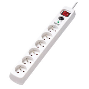 TRIPPLITE TLP6F18 6-Outlet Surge Protector - French Type E Outlets, 220-250V AC, 16A, 1.8 m Cord, Type E Plug, White