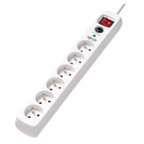 TRIPPLITE TLP6F18 6-Outlet Surge Protector - French Type E Outlets, 220-250V AC, 16A, 1.8 m Cord, Type E Plug, White