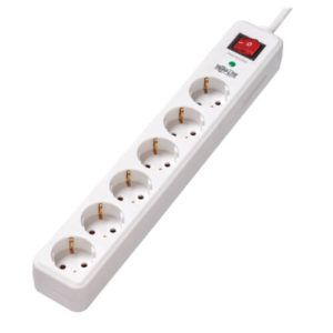 TRIPPLITE TLP6G18 6-Outlet Surge Protector - German Type F Schuko Outlets, 220-250V AC, 16A, 1.8 m Cord, Schuko Plug, White