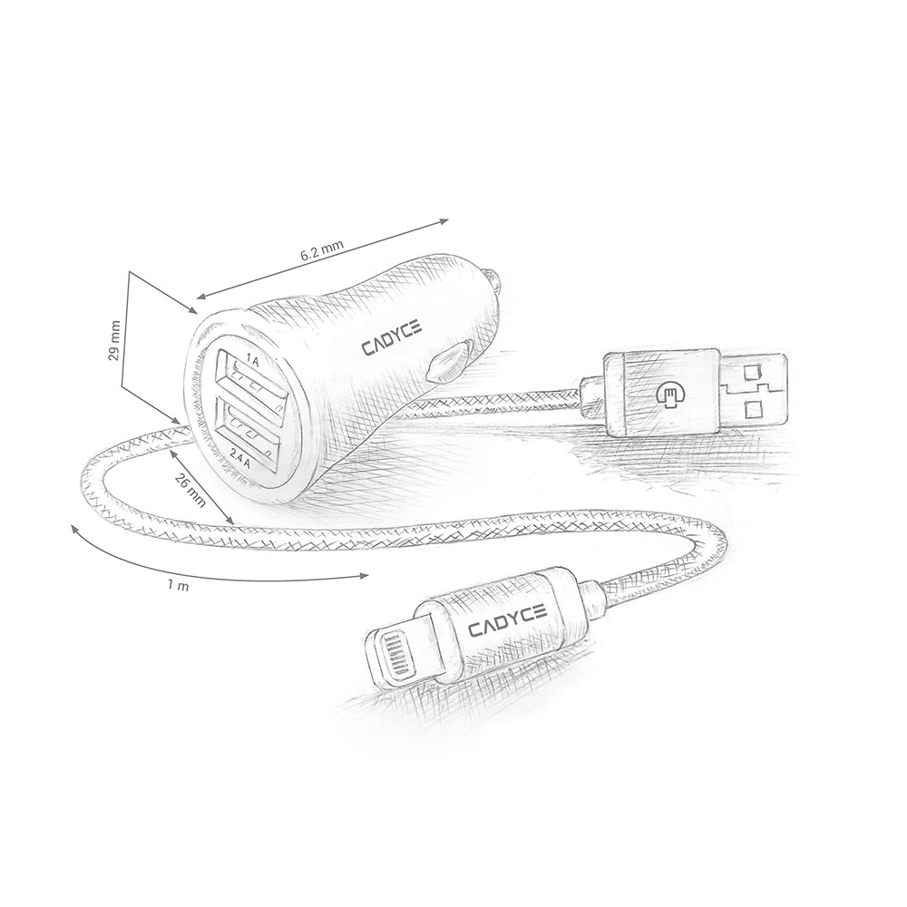 CADYCE CA-CCL1 3.4A DUAL CAR CHARGER with LIGHTNING CABLE 1m - Image 4