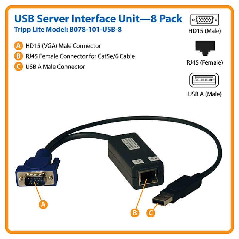 TRIPPLITE B078-101-USB-8 NetCommander USB Server Interface Unit (SIU) - Image 2