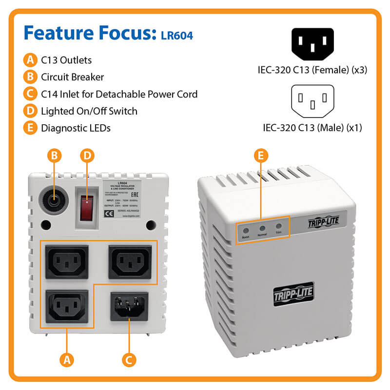 TRIPPLITE LR604 600W 230V Power Conditioner with Automatic Voltage Regulation (AVR) - Image 5