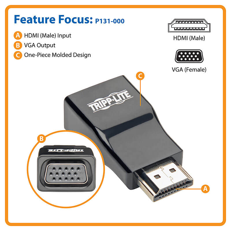 TRIPPLITE P131-000 HDMI Male to VGA Female Adapter Video Converter - Image 4
