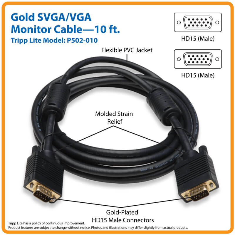 TRIPPLITE P502-010 VGA High-Resolution RGB Coaxial Cable HD15 M/M 3.05m - Image 2