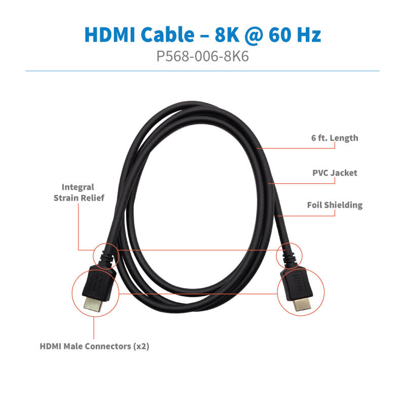 TRIPPLITE P568-006-8K6 8K HDMI Cable (M/M) - 8K 60 Hz, Dynamic HDR, 4:4:4, HDCP 2.2, Black 1.83M - Image 5