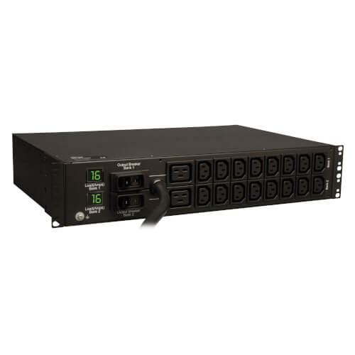TRIPPLITE PDUMH32HV Local Metered PDU, 230V Outlets (2-C19, 16-C13), IEC-309 230V 32A Blue, 12 ft. (3.66 m) Cord, 2U Rack-Mount, TAA
