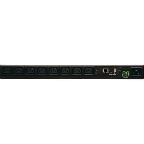 TRIPPLITE PDUMNH20HV Monitored PDU 8 C13 Outlets, C20 Input with L6-20P Adapter, 2.4m Cord, 1U Rack-Mount