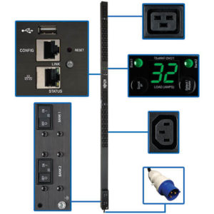 TRIPPLITE PDUMNV32HV2LX Monitored PDU200-240V Outlets (36 C13/6 C19), IEC 309 32A Blue, 10 ft. (3.05 m) Cord, 0U 1.8m/70 in.
