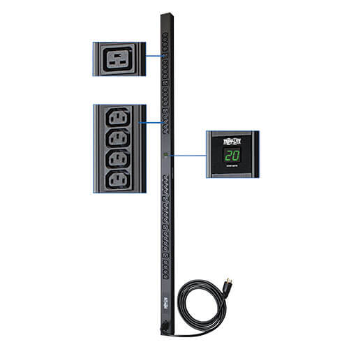 TRIPPLITE PDUMV20HV LOCAL Metered PDU, 208/230V Outlets (6-C19 & 32-C13 ) C20/L6-20P Cable 10 ft. (3.05 m) Cord, 0U Vertical - Image 2