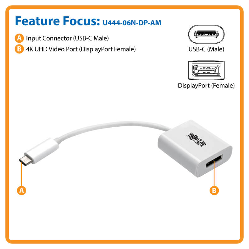 TRIPPLITE U444-06N-DP-AM USB-C to Displayport Adapter - DP 1.2, 4K60 - Image 5