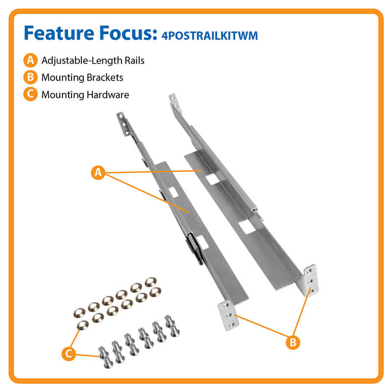 TRIPPLITE 4POSTRAILKITWM 4-Post 1U Universal Adjustable Rack-Mount Shelf Kit for Wall-Mount Racks - Image 6