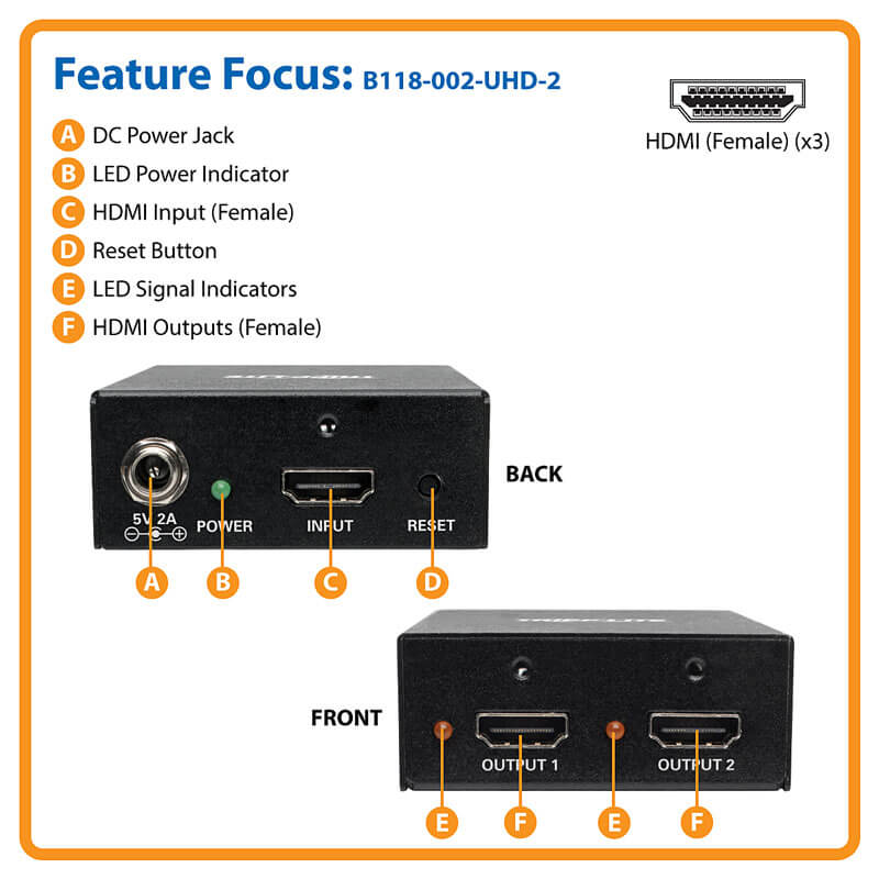 TRIPPLITE B118-002-UHD-2 2-Port HDMI Splitter - Image 5