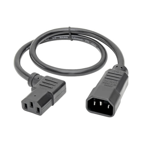 TRIPPLITE P004-002-13RA Power Extension Cord, Right-Angle C13 to C14 PDU Style - 10A, 250V, 18 AWG, 0.61 m Black - Image 2