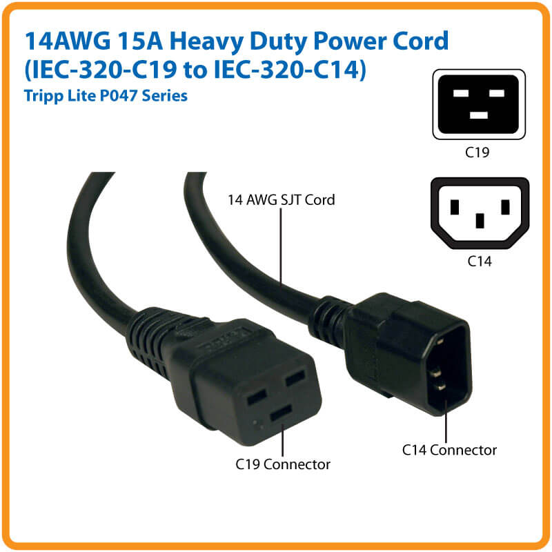 TRIPPLITE P047-006 Power Cord, C19 to C14 - Heavy-Duty, 15A, 250V, 14 AWG, 1.83m Black - Image 5