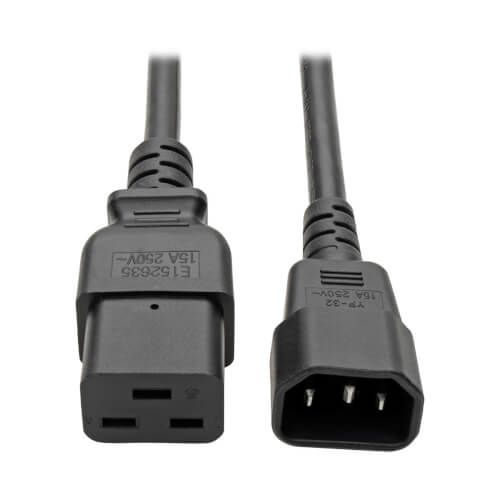 TRIPPLITE P047-002 Power Cord, C19 to C14 - Heavy-Duty, 15A, 250V, 14 AWG, 0.61m Black