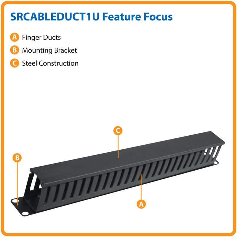 TRIPPLITE SRCABLEDUCT1U  SmartRack 1U Horizontal Cable Manager - Finger duct with cover - Image 2