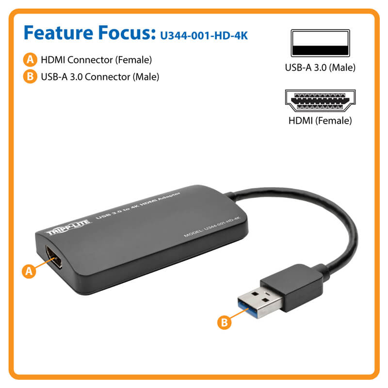 TRIPPLITE U344-001-HD-4K USB 3.0 SuperSpeed to 4K HDMI Dual-Monitor External Video Graphics Card Adapter, 512 MB SDRAM - Image 5